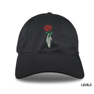 Skeleton Hand With Rose Dad Hat Embroidered Baseball Cap Adjustable Buckle