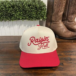Raisin' Hell Red Bill 2 Tone Embroidered Snapback Baseball Cap Country Gal CowGirl Style