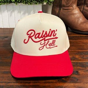 Raisin' Hell Red Bill 2 Tone Embroidered Snapback Baseball Cap Country Gal CowGirl Style