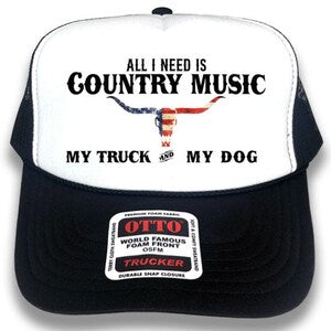 Country Music Trucker Hat: Patriotic Bull Skull Western Cap