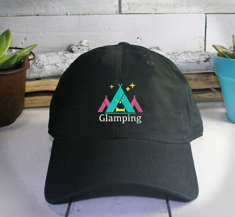 Glamping Dad Hat Embroidered Camping Baseball Cap Tent Bed Stars