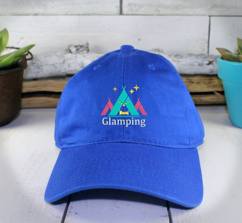 Glamping Dad Hat Embroidered Camping Baseball Cap Tent Bed Stars