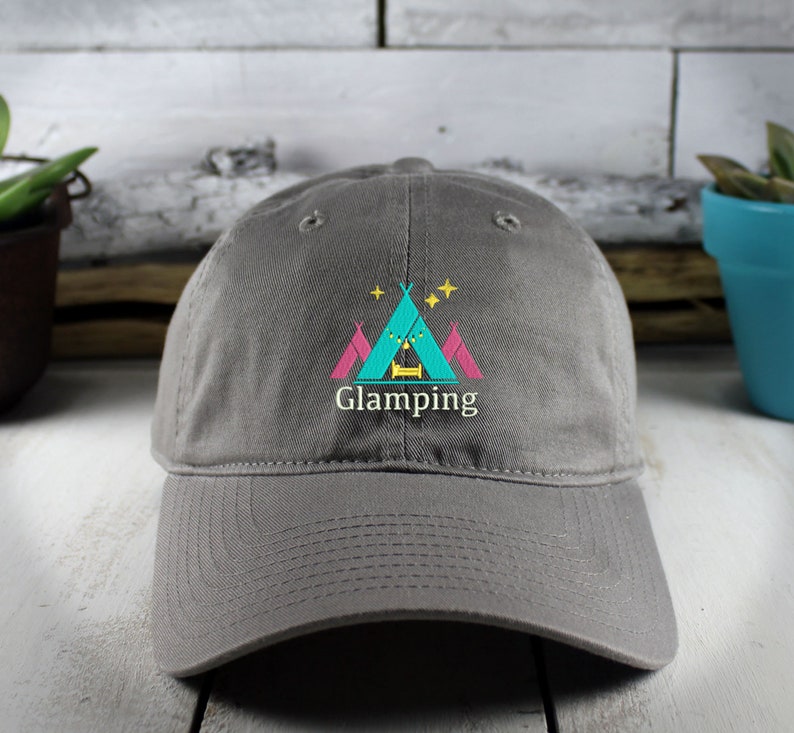 Glamping Dad Hat Embroidered Camping Baseball Cap Tent Bed Stars