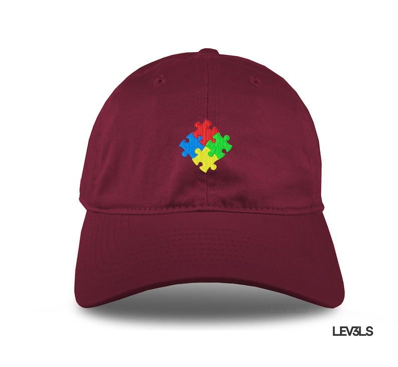 Autism Puzzle Dad Hat Embroidered Baseball Cap Adjustable Buckle Autism Awareness