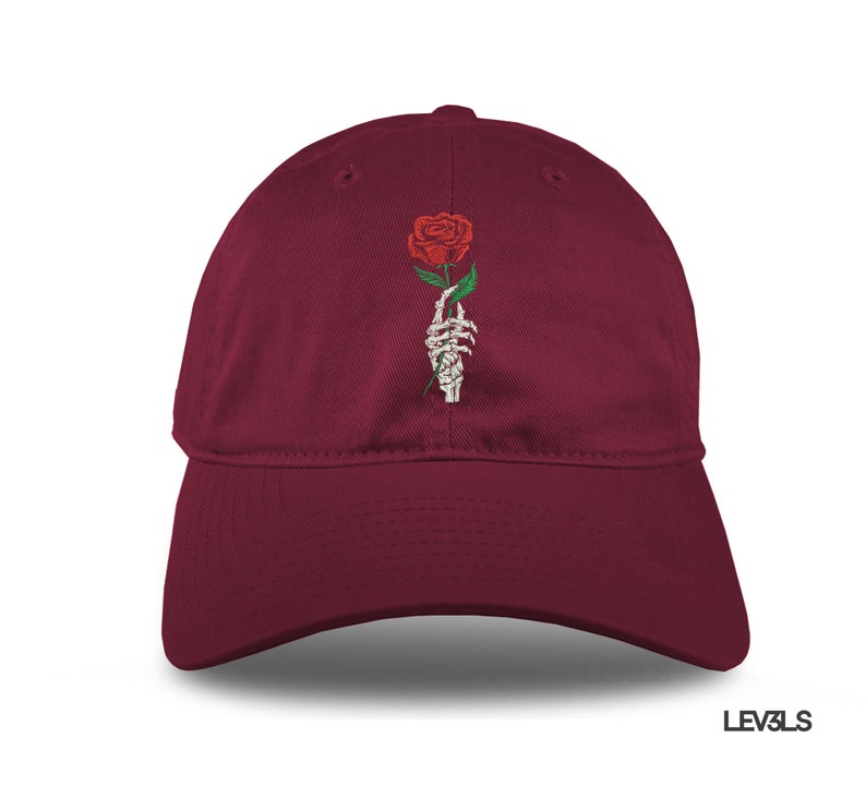 Skeleton Hand With Rose Dad Hat Embroidered Baseball Cap Adjustable Buckle
