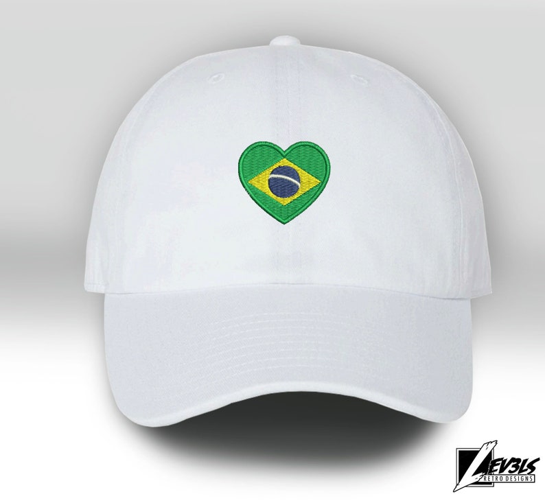 Embroidered Brazil Flag Heart Baseball Cap - Unisex Cotton Dad Hat