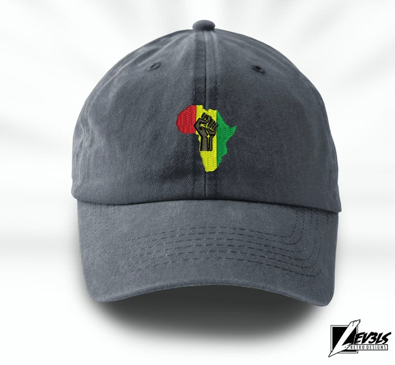 AFRICA MAP Low Profile Embroidered Baseball Cap Adjustable Buckle Black Power AKA Dad Hat