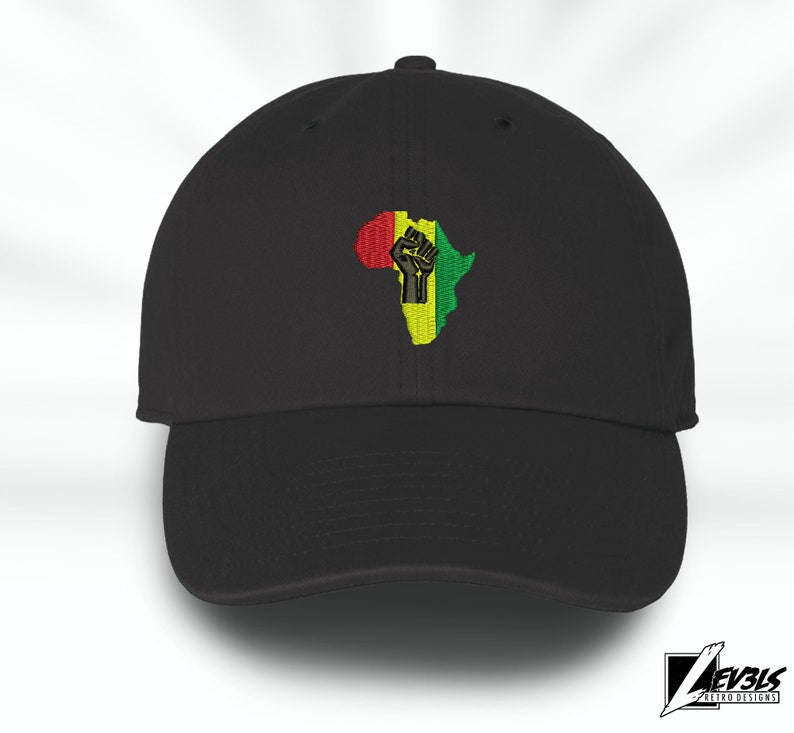 AFRICA MAP Low Profile Embroidered Baseball Cap Adjustable Buckle Black Power AKA Dad Hat