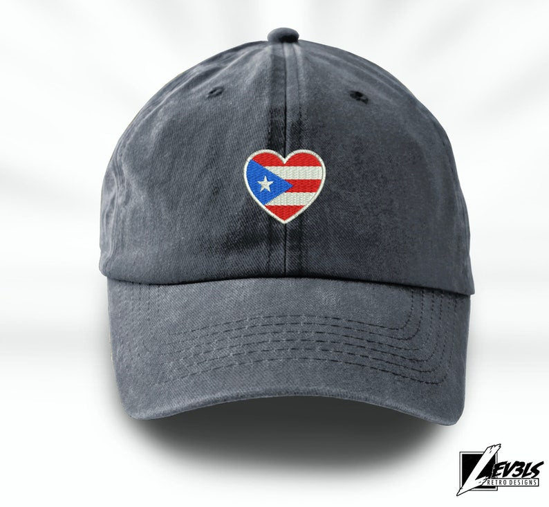 Puerto Rico Love Embroidered Baseball Unisex Cap Boriqua Flag Heart Nuyorican Love