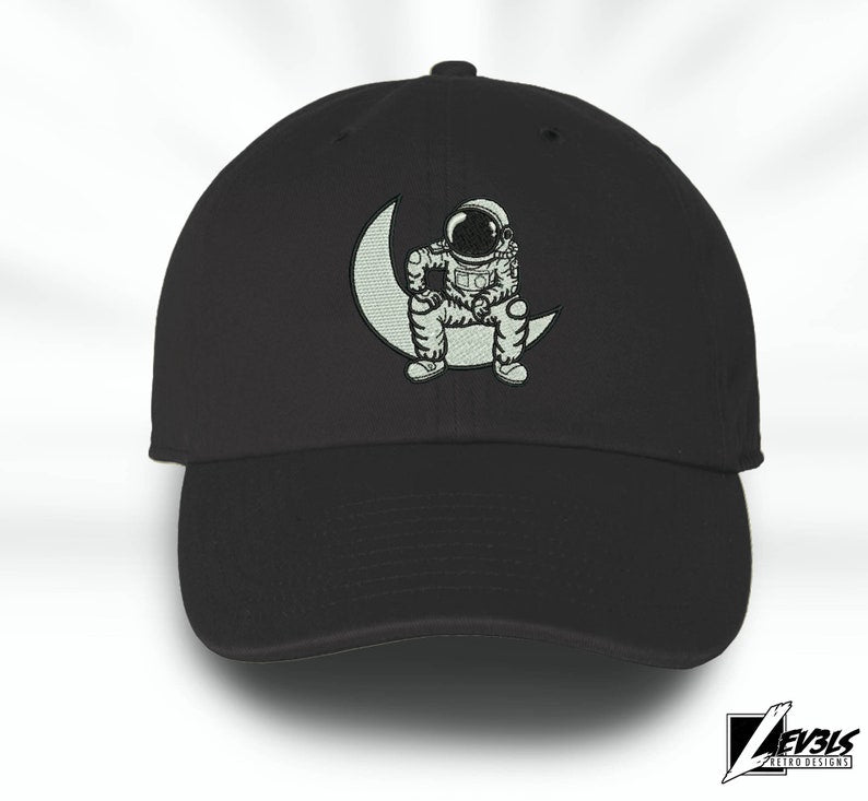 Man On The Moon Dad Hat Embroidered Astronaut Chillin' Unisex Retro Style Cap Space Cowboy