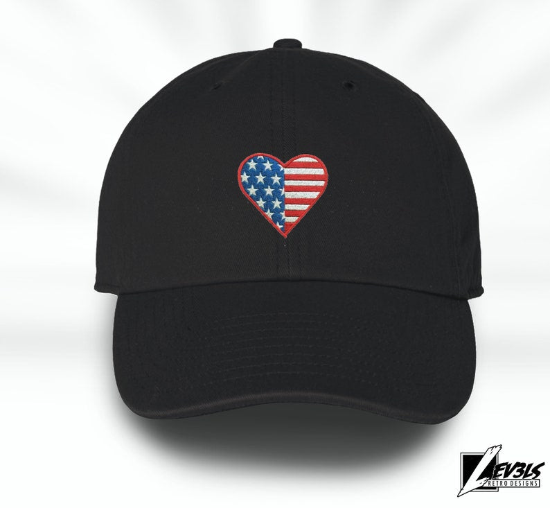 USA Love Dad Hat Embroidered I Love America Heart and Flag US World Cup