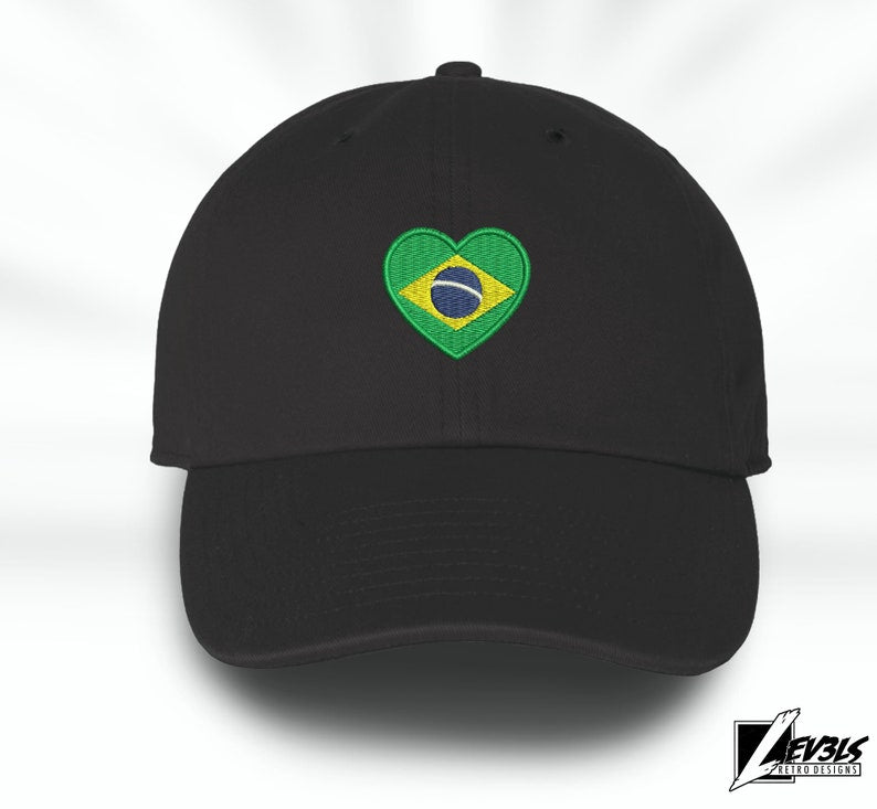 Embroidered Brazil Flag Heart Baseball Cap - Unisex Cotton Dad Hat