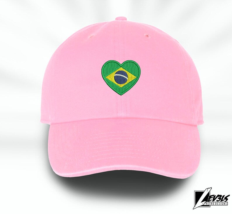Embroidered Brazil Flag Heart Baseball Cap - Unisex Cotton Dad Hat