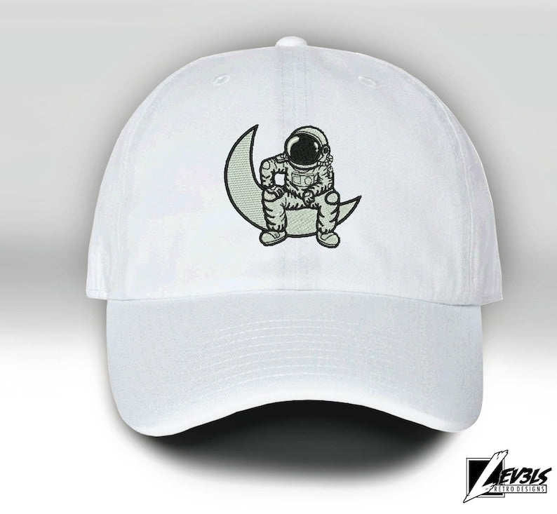 Man On The Moon Dad Hat Embroidered Astronaut Chillin' Unisex Retro Style Cap Space Cowboy