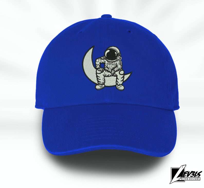 Man On The Moon Dad Hat Embroidered Astronaut Chillin' Unisex Retro Style Cap Space Cowboy
