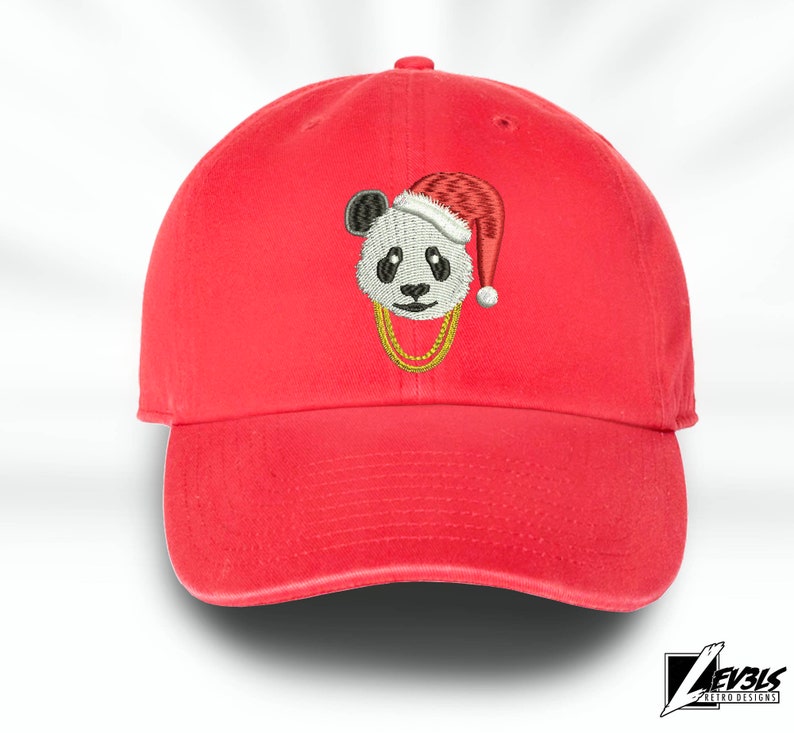 Embroidered Panda Santa Baseball Cap - Christmas Hat