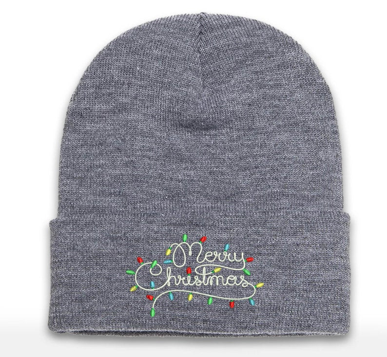 Embroidered Christmas Lights Beanie: Holiday Cuffed Hat