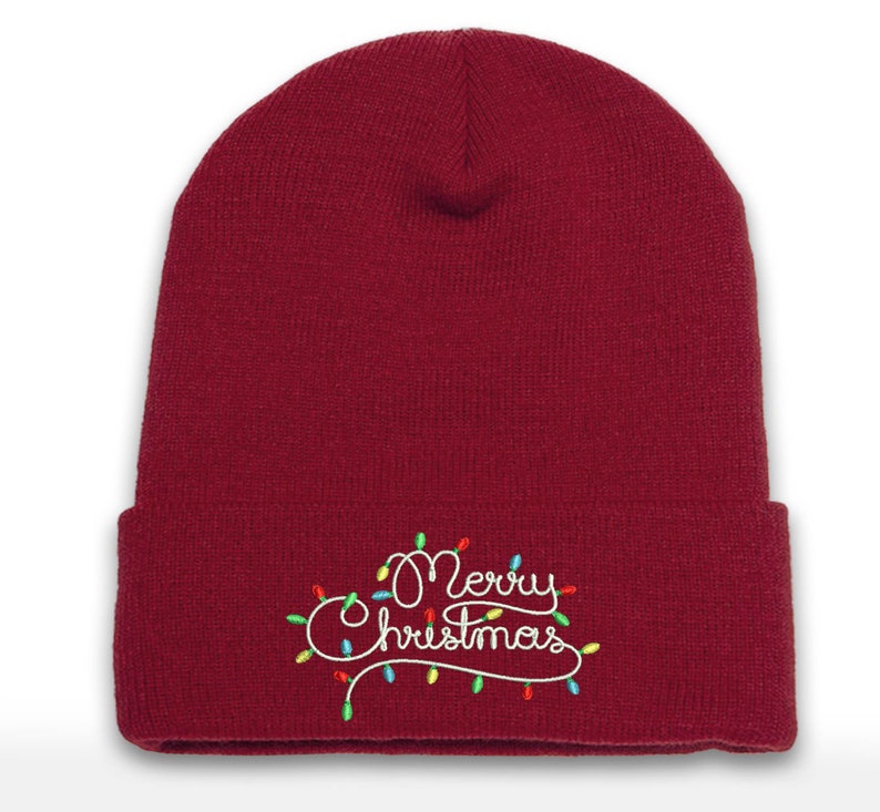 Embroidered Christmas Lights Beanie: Holiday Cuffed Hat
