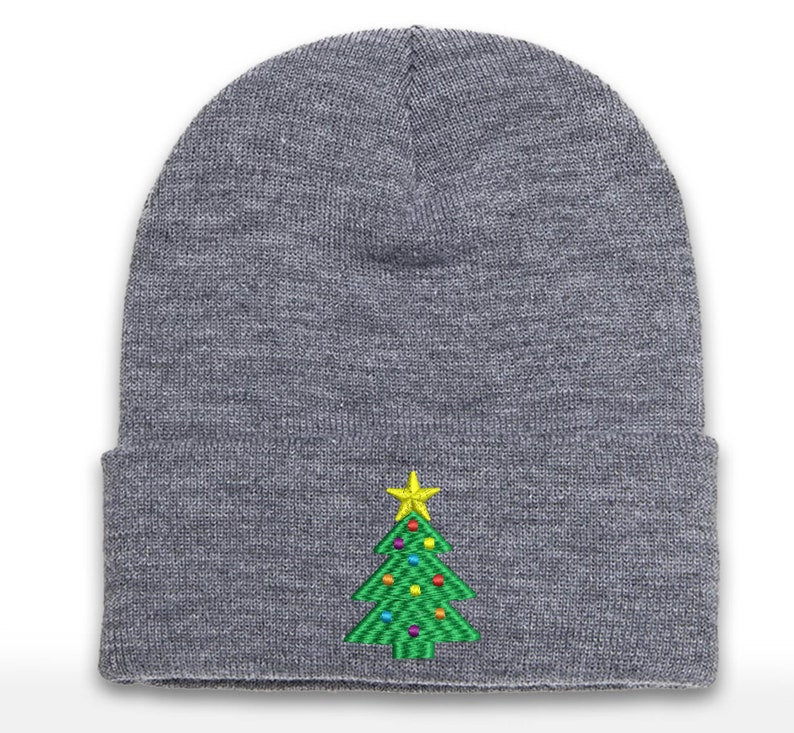 Christmas Tree Embroidered Beanie: Holiday Cuffed Cap