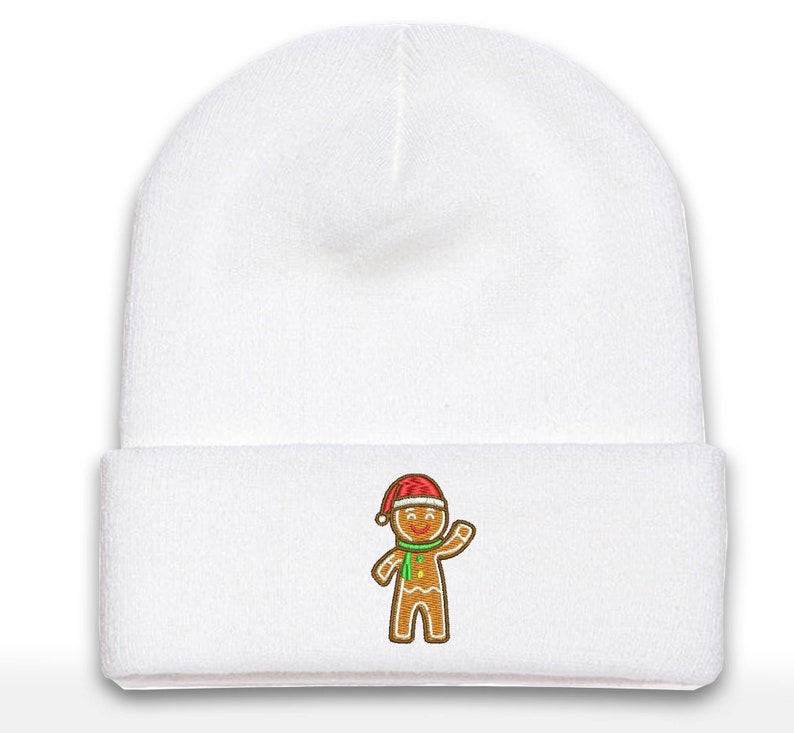 Gingerbread Man Embroidered Cuffed Beanie - Christmas Holiday Cheer