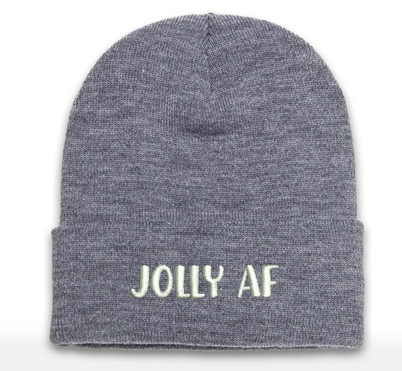 JOLLY AF Embroidered Christmas Beanie: Cuffed Holiday Hat