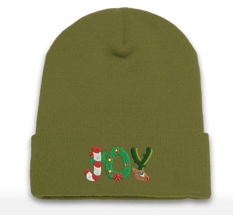 Embroidered JOY Christmas Beanie: Holiday Cuffed Cap