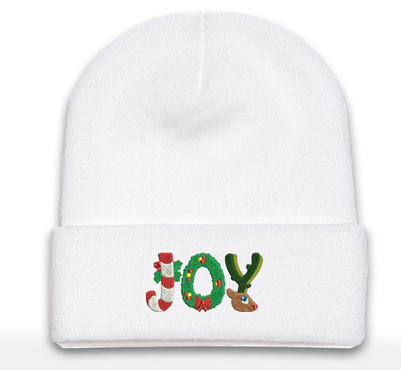 Embroidered JOY Christmas Beanie: Holiday Cuffed Cap