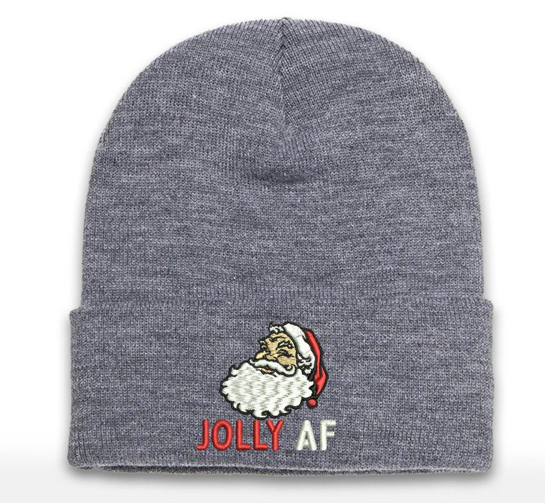 Jolly AF Santa Embroidered Beanie - Christmas Cuffed Hat
