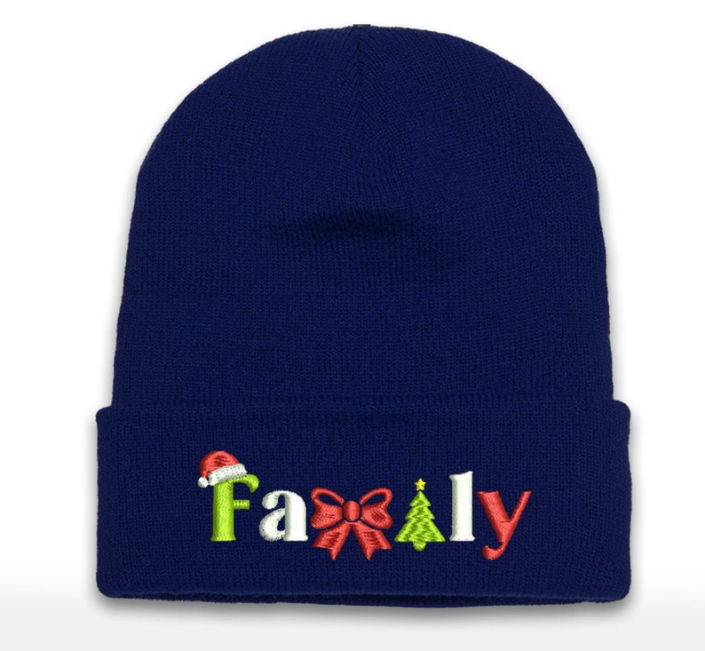 Embroidered Christmas Beanie: Family Holiday Cuffed Cap