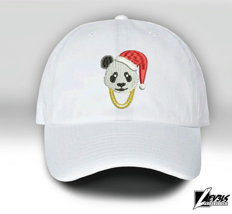 Embroidered Panda Santa Baseball Cap - Christmas Hat