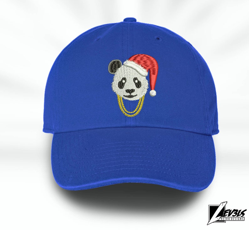Embroidered Panda Santa Baseball Cap - Christmas Hat
