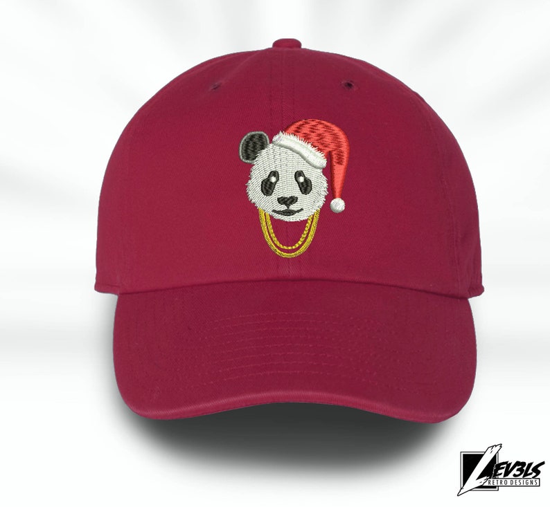 Embroidered Panda Santa Baseball Cap - Christmas Hat