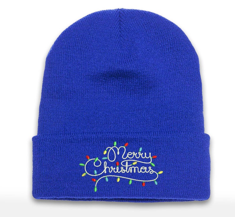 Embroidered Christmas Lights Beanie: Holiday Cuffed Hat