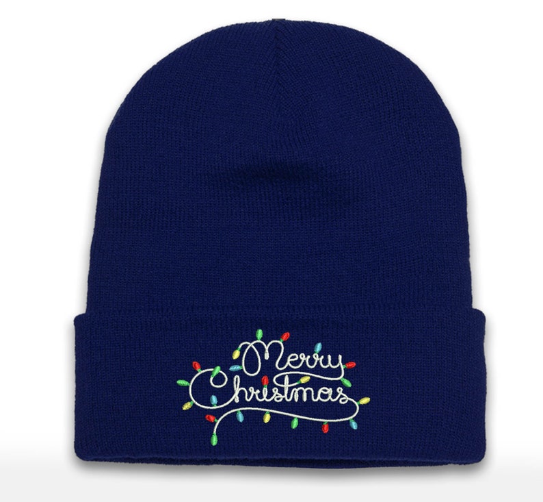 Embroidered Christmas Lights Beanie: Holiday Cuffed Hat