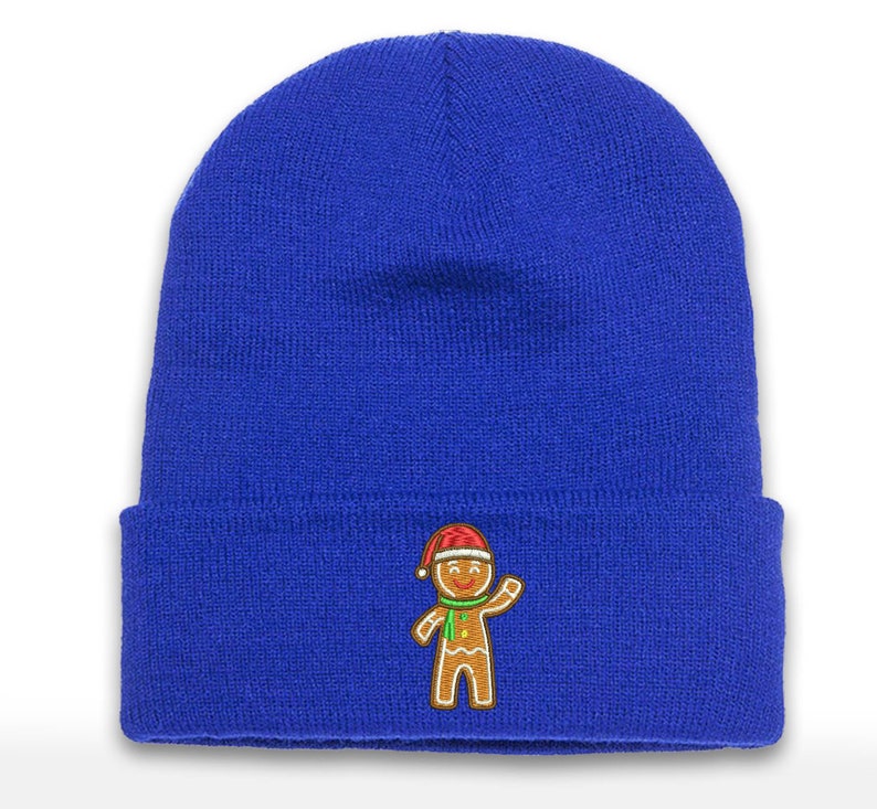 Gingerbread Man Embroidered Cuffed Beanie - Christmas Holiday Cheer