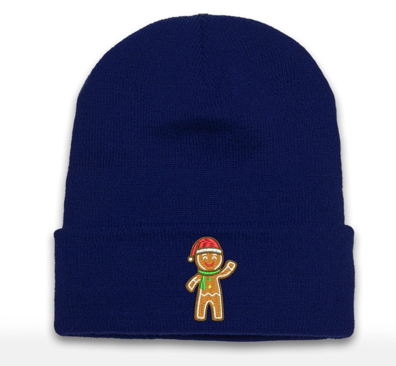 Gingerbread Man Embroidered Cuffed Beanie - Christmas Holiday Cheer
