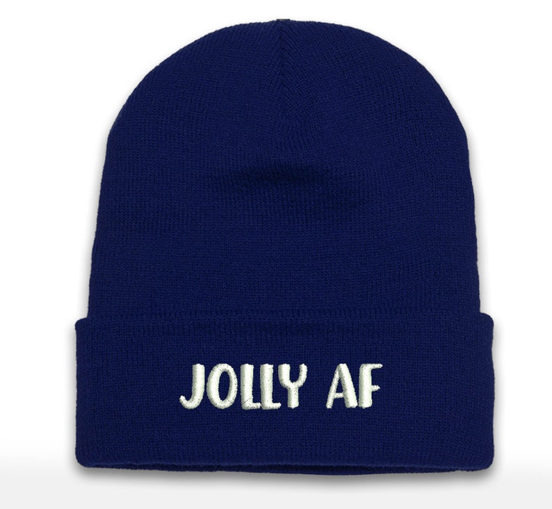 JOLLY AF Embroidered Christmas Beanie: Cuffed Holiday Hat