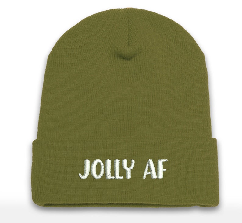 JOLLY AF Embroidered Christmas Beanie: Cuffed Holiday Hat