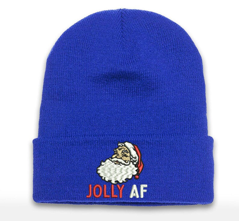 Jolly AF Santa Embroidered Beanie - Christmas Cuffed Hat