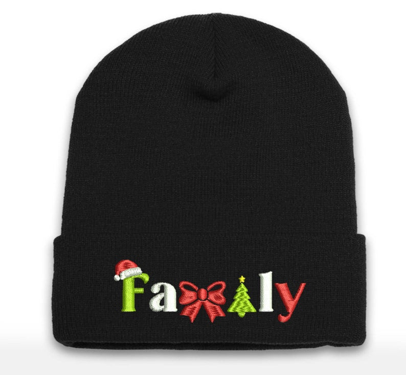 Embroidered Christmas Beanie: Family Holiday Cuffed Cap
