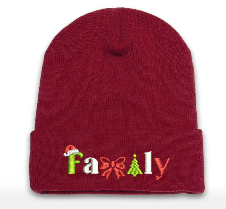 Embroidered Christmas Beanie: Family Holiday Cuffed Cap