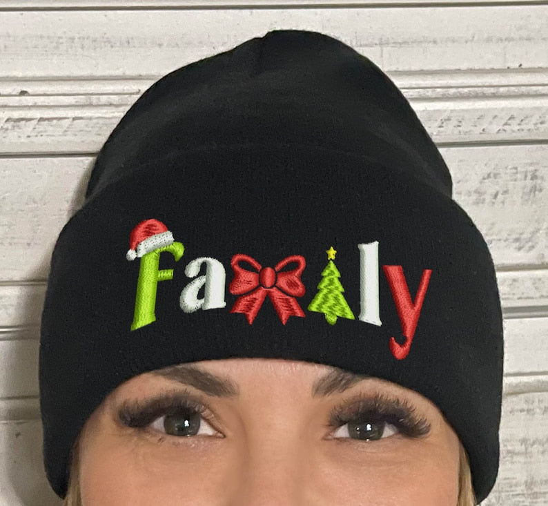 Embroidered Christmas Beanie: Family Holiday Cuffed Cap