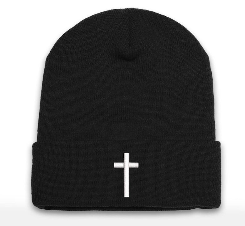 Christian Cross Embroidered Beanie: Unisex Cuffed Hat