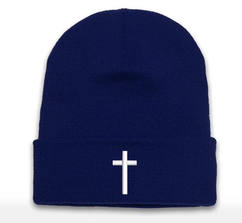 Christian Cross Embroidered Beanie: Unisex Cuffed Hat