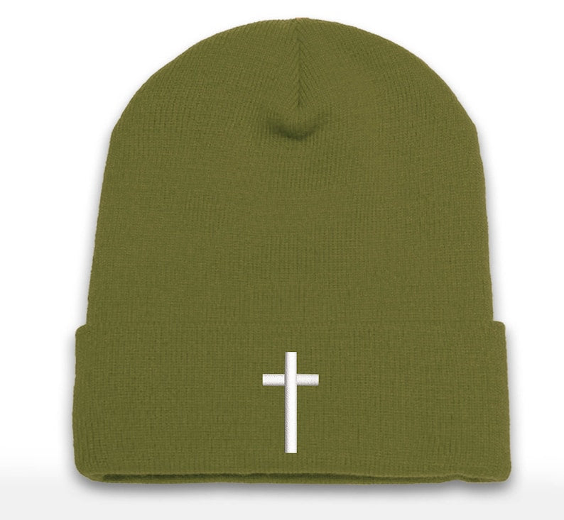 Christian Cross Embroidered Beanie: Unisex Cuffed Hat
