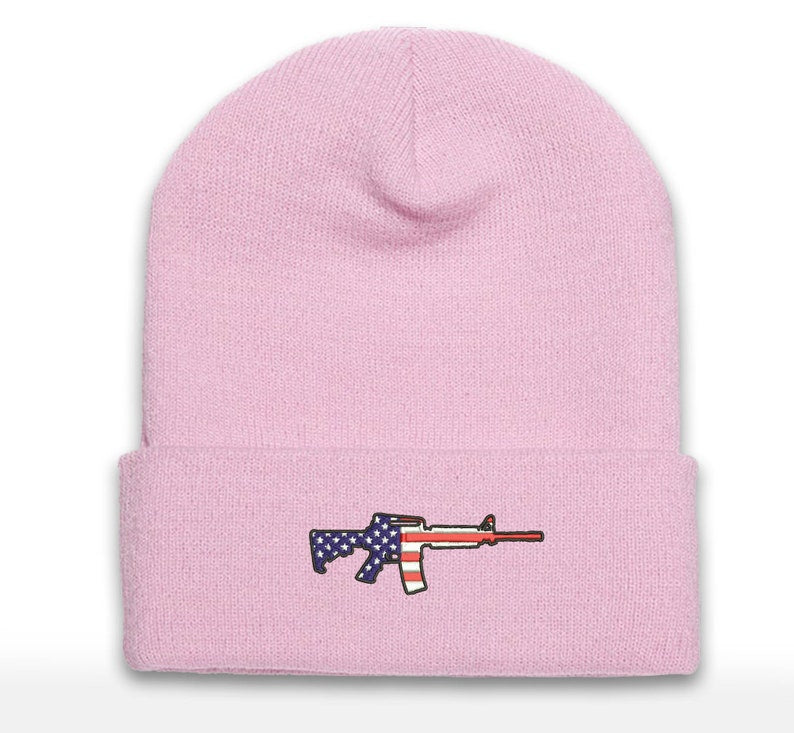 AR-15 Rifle Embroidered America Beanie Cap | Range Wear | Range Day | Cuffed Beanie