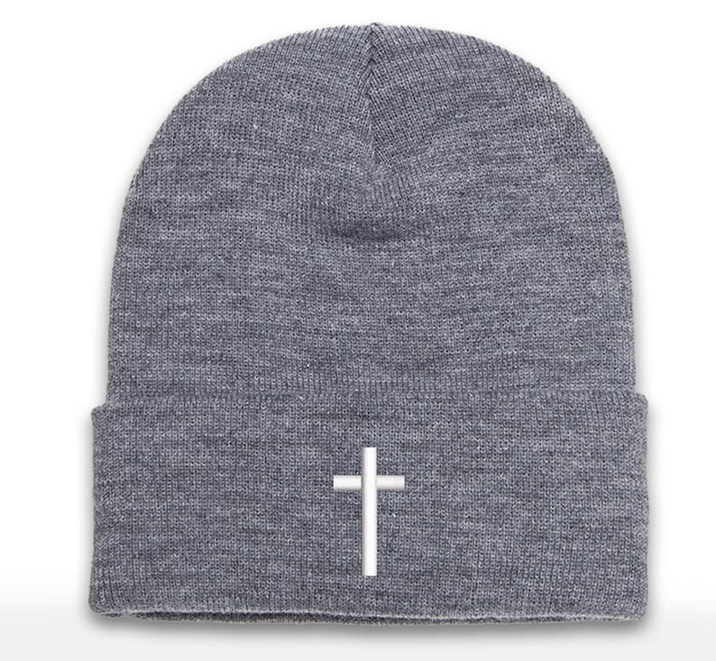Christian Cross Embroidered Beanie: Unisex Cuffed Hat
