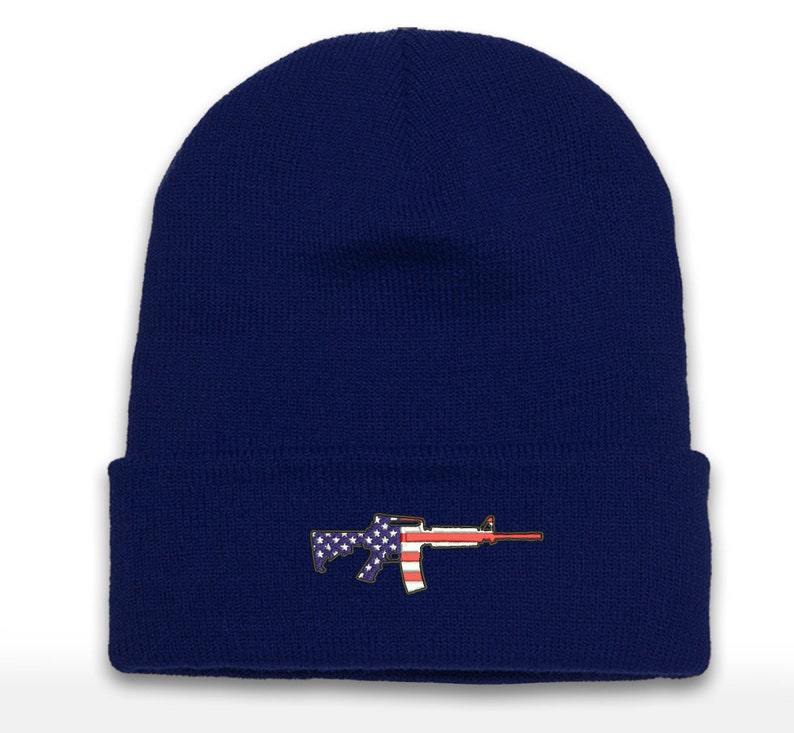 AR-15 Rifle Embroidered America Beanie Cap | Range Wear | Range Day | Cuffed Beanie