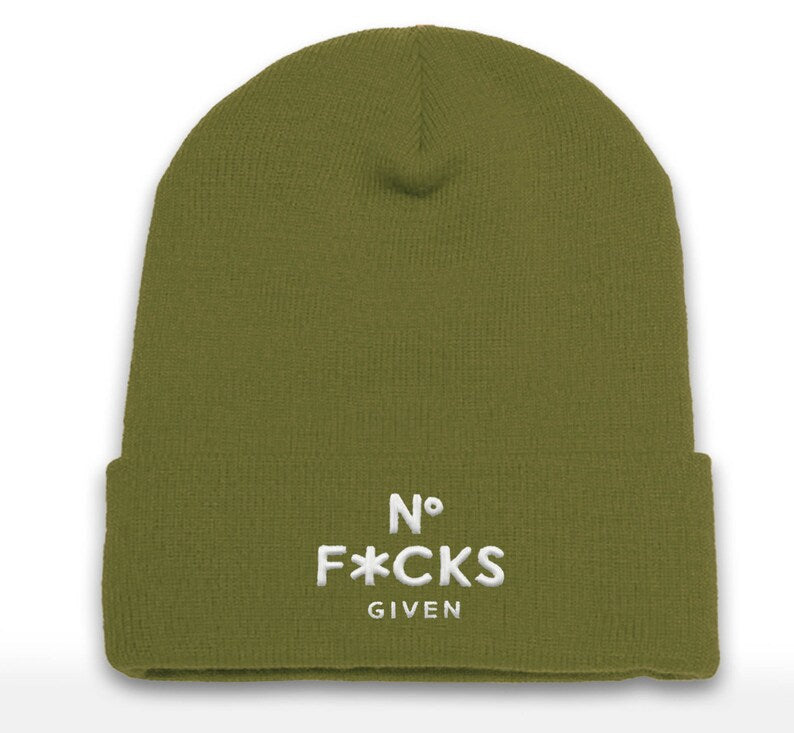Embroidered No F*cks Given Beanie - Cuffed Acrylic Cap