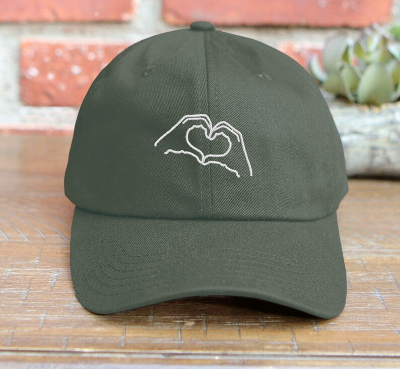 Heart Love Hands Embroidered Low Profile Baseball Cap Adjustable Buckle I Love You